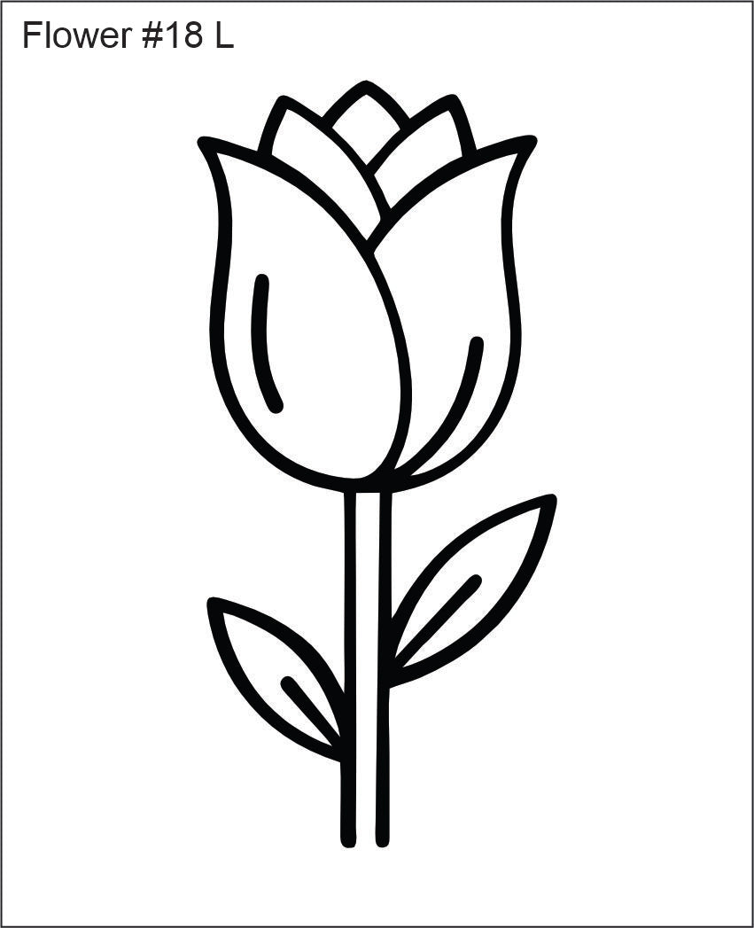 Line drawing of the left tulip on a tall stem beading pattern, labelled 'Flower #18 L'