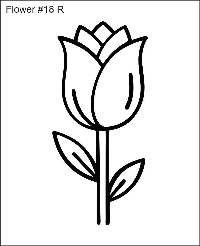 Line drawing of the right tulip on a tall stem beading pattern, labelled 'Flower #18 R'