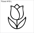 Line drawing of the left tulip beading pattern, labelled 'Flower #19 L'