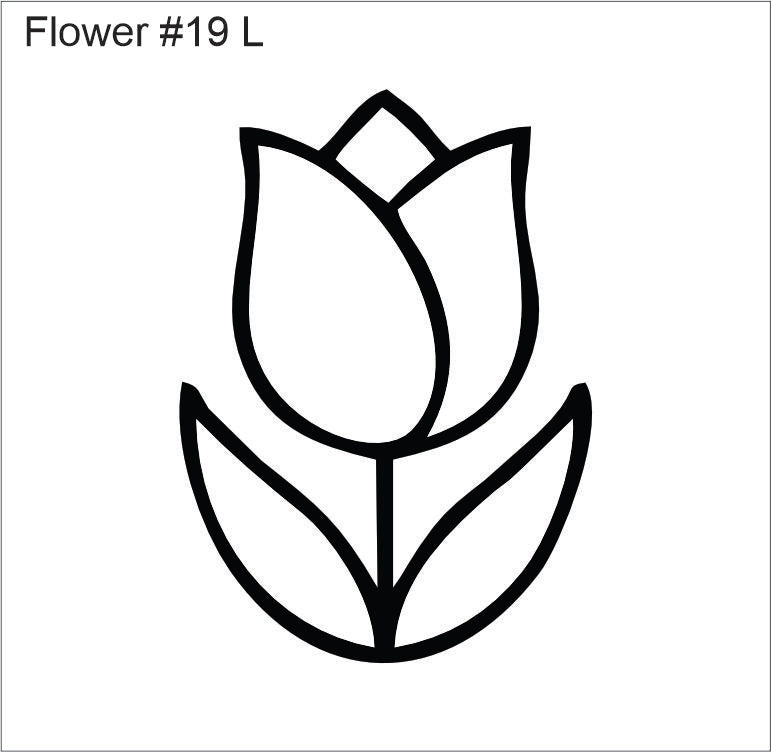 Line drawing of the left tulip beading pattern, labelled 'Flower #19 L'