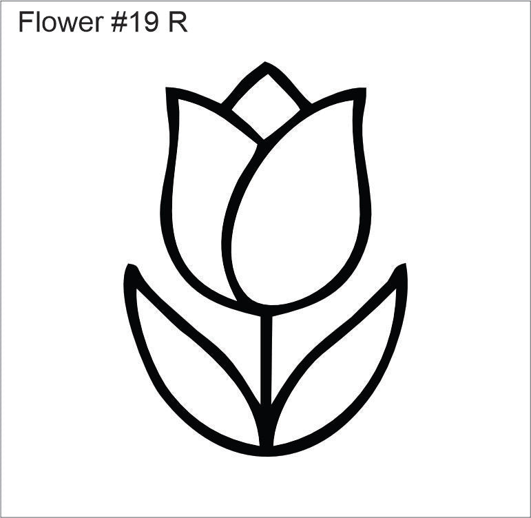 Line drawing of the right tulip beading pattern, labelled 'Flower #19 R'