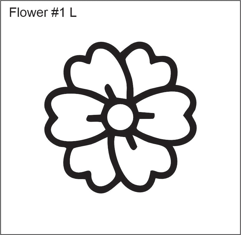 Line drawing of the left flower with notched petals beading pattern, labelled 'Flower #1 L'
