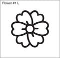 Line drawing of the left flower with notched petals beading pattern, labelled 'Flower #1 L'
