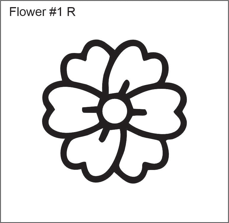 Line drawing of the right flower with notched petals beading pattern, labelled 'Flower #1 R'