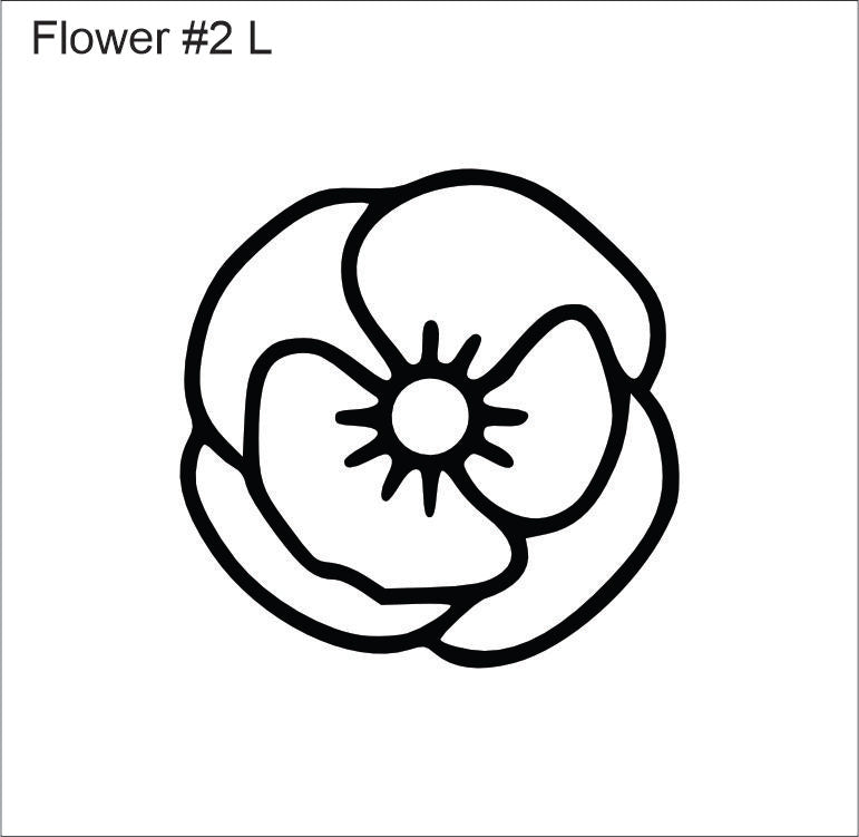 Line drawing of the left pansy-style flower beading pattern, labelled 'Flower #2 L'