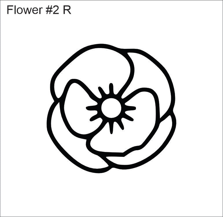 Line drawing of the right pansy-style flower beading pattern, labelled 'Flower #2 R'
