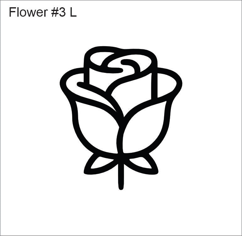 Line drawing of the left rose with leaves beading pattern, labelled 'Flower #3 L'