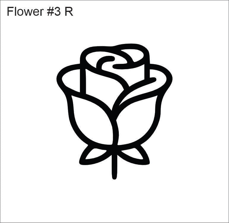 Line drawing of the right rose with leaves beading pattern, labelled 'Flower #3 R'