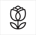 Line drawing of the left tulip with leaves beading pattern, in black outline on white