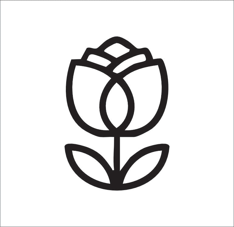 Line drawing of the left tulip with leaves beading pattern, in black outline on white