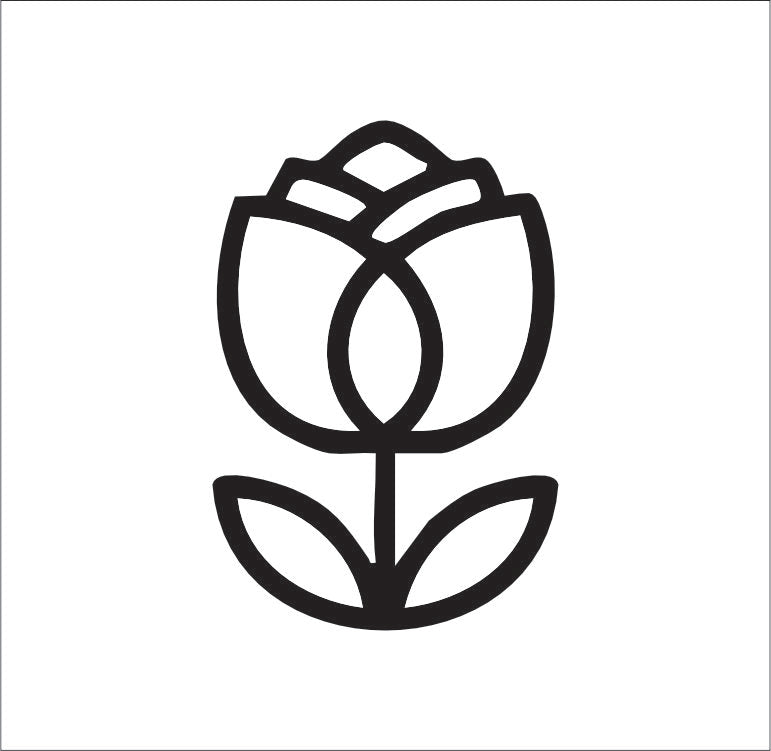 Line drawing of the right tulip with leaves beading pattern, in black outline on white