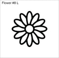 Line drawing of the left daisy beading pattern, labelled 'Flower #8 L'