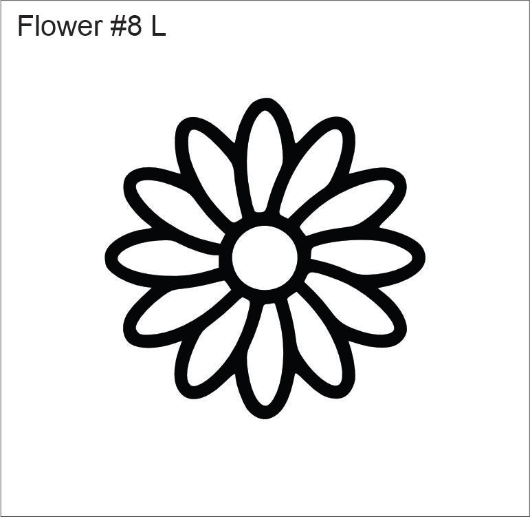Line drawing of the left daisy beading pattern, labelled 'Flower #8 L'