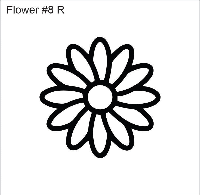 Line drawing of the right daisy beading pattern, labelled 'Flower #8 R'