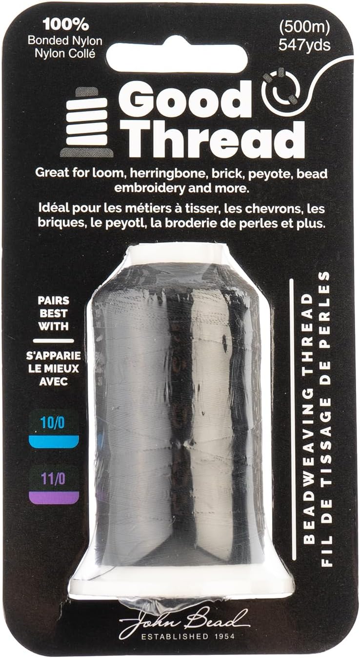 Good Thread black 500m spool in a card package, seen from the front