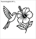 Line drawing of the left hummingbird with hibiscus beading pattern, labelled 'Hummingbird #1 L'