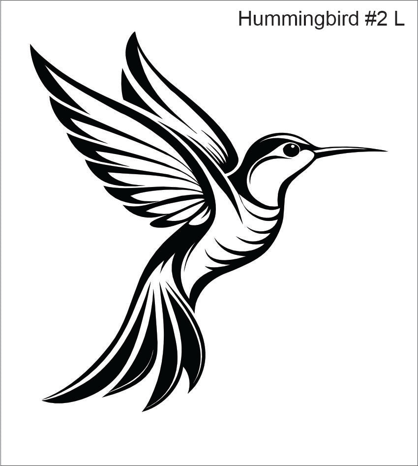 Line drawing of the left hummingbird beading pattern, labelled 'Hummingbird #2 L'