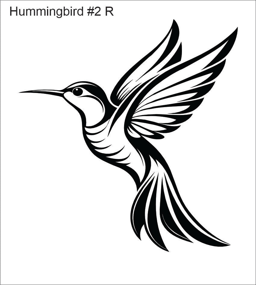 Line drawing of the right hummingbird beading pattern, labelled 'Hummingbird #2 R'