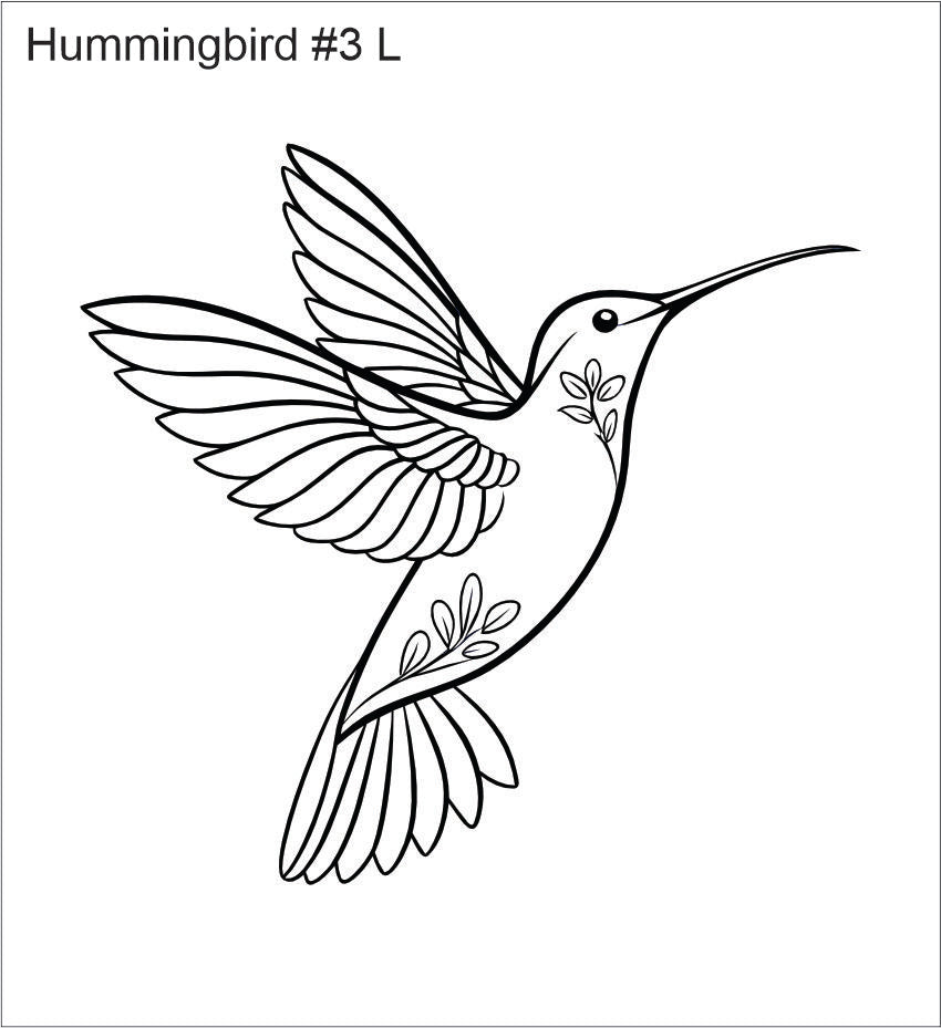 Line drawing of the left hummingbird with a patterned body beading pattern, labelled 'Hummingbird #3 L'
