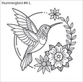 Line drawing of the left hummingbird in a floral wreath beading pattern, labelled 'Hummingbird #4 L'