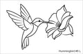 Line drawing of the left hummingbird with a lily beading pattern, labelled 'Hummingbird #5 L'