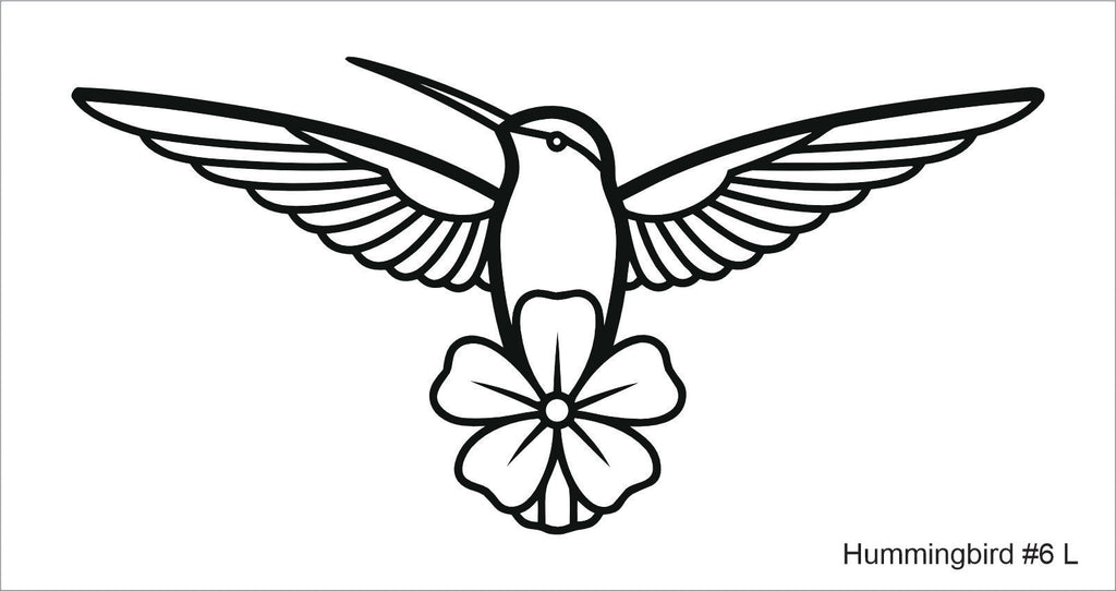 Line drawing of the left hummingbird over a flower beading pattern, labelled 'Hummingbird #6 L'