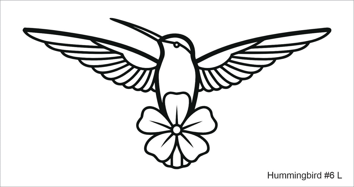 Line drawing of the left hummingbird over a flower beading pattern, labelled 'Hummingbird #6 L'