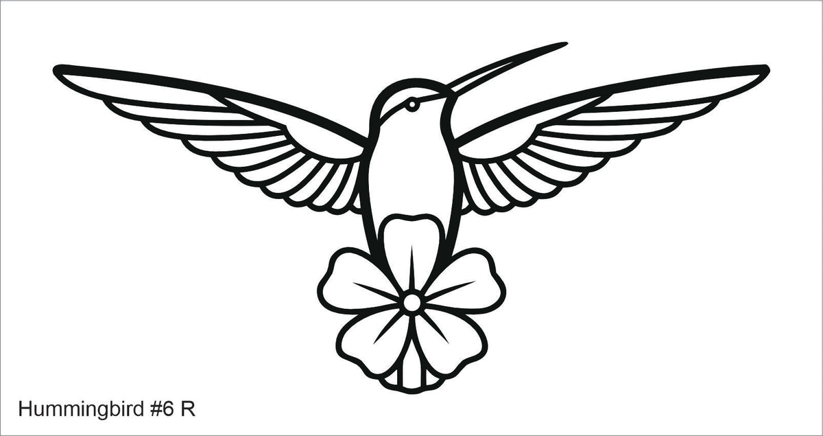 Line drawing of the right hummingbird over a flower beading pattern, labelled 'Hummingbird #6 R'