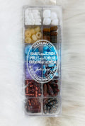Divided case of assorted Czech glass beads, Day Of Joy, in white, blue, purple and brown