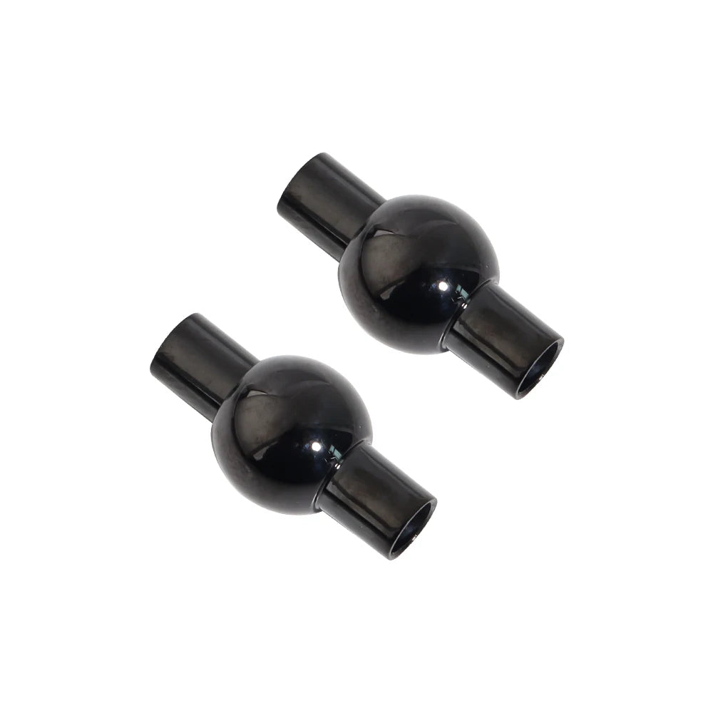 Two black 4mm round magnetic clasps with tube ends on a white background