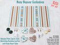 5 x 8.5 inch tan and turquoise Navajo print faux leather with matching 37mm heart and 18mm resin cabochons (cabs) and hooks
