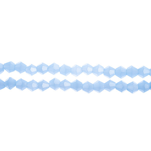 Two strands of Crystal Lane 4mm faceted glass bicone beads in opaque light periwinkle