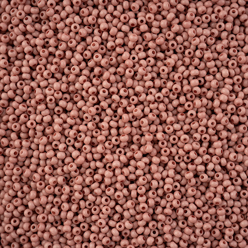 Close-up of Preciosa 11/0 Czech glass seed beads in opaque dusty rose solgel