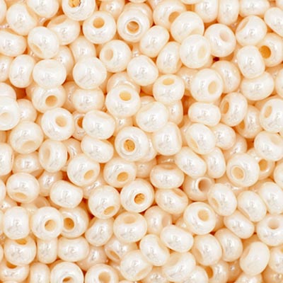Close-up of Preciosa 11/0 Czech glass seed beads in opaque eggshell pearl