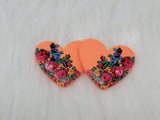 Busy Beaver Exclusives - 37mm Resin Heart Cabochons - Orange Kokum Floral