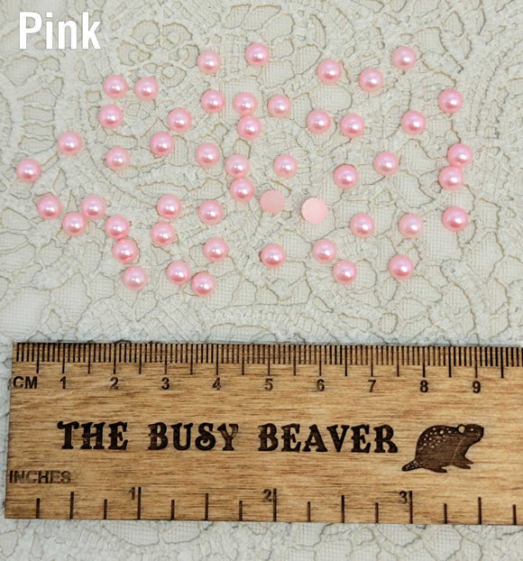 5mm Resin Flat Back - 50pc Half Round Pink