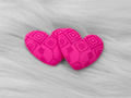 Pair of 37mm resin heart cabochons (cabs) in hot pink with an embossed geometric pattern
