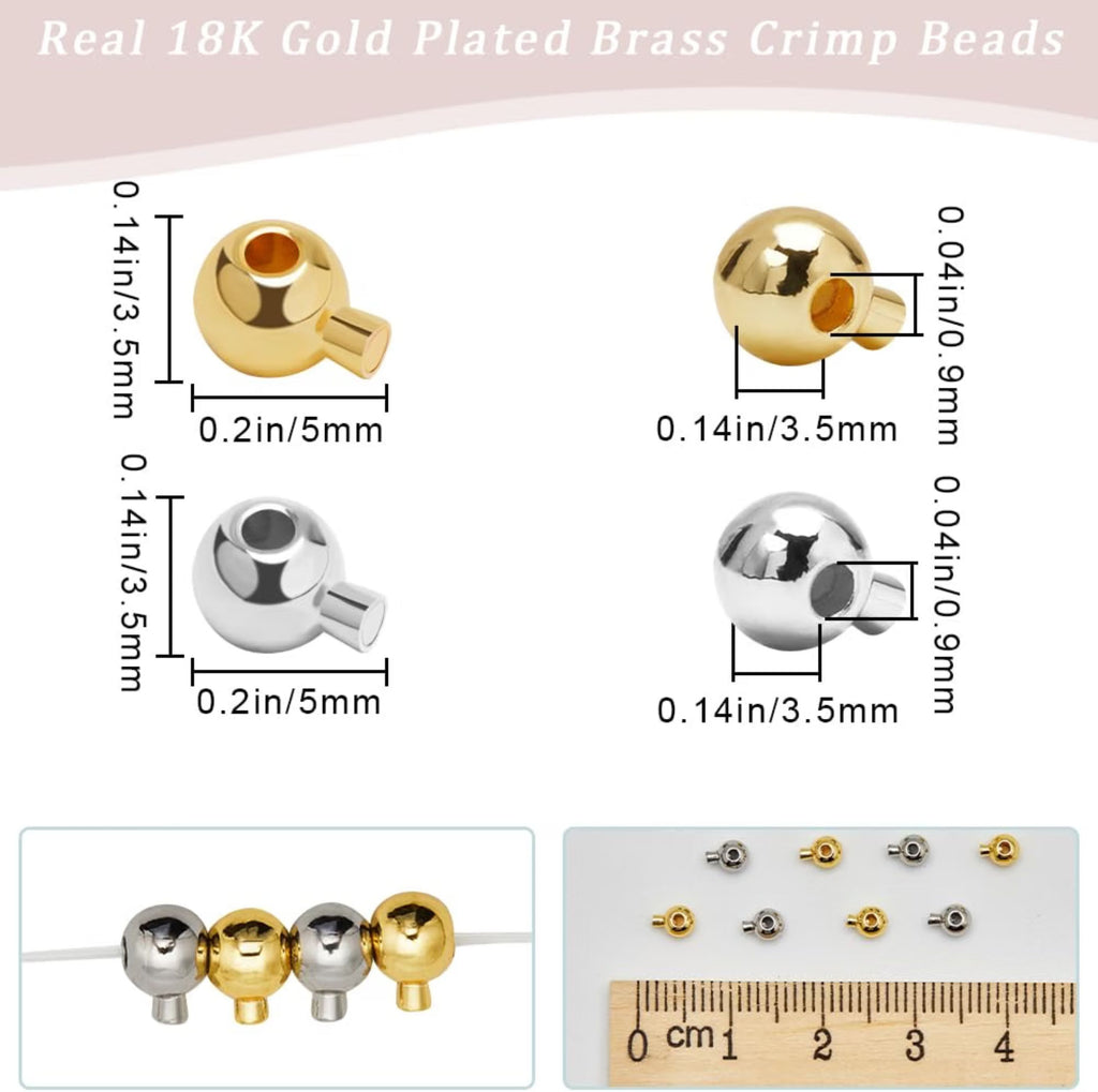 Size chart of stopper crimp beads with 2.2mm and 5mm measurements