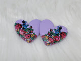 Busy Beaver Exclusives - 37mm Resin Heart Cabochons - Purple Kokum Floral