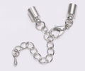 Rhodium cord end clasp with a 4mm hole, lobster clasp and extender chain