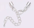 Silver cord end clasp with a 4mm hole, lobster clasp and extender chain