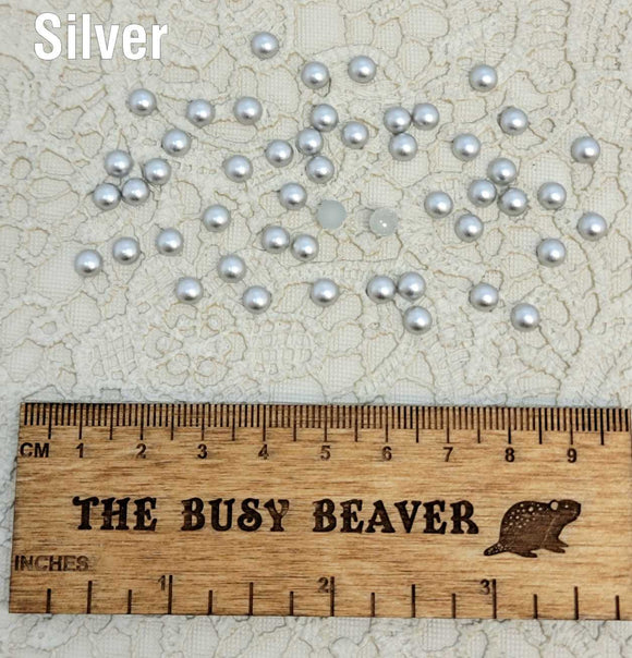 5mm Resin Flat Back - 50pc Half Round Silver