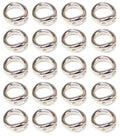 Grid of 20 silver-plated double-hole connector rings, arranged in rows on a white background