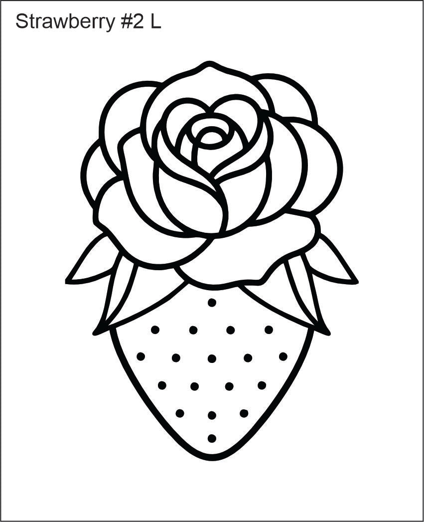Line drawing of the left strawberry with a rose beading pattern, labelled 'Strawberry #2 L'