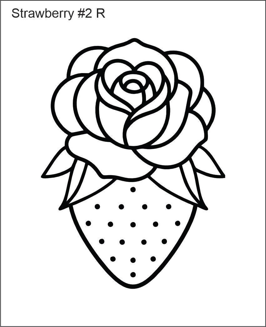 Line drawing of the right strawberry with a rose beading pattern, labelled 'Strawberry #2 R'