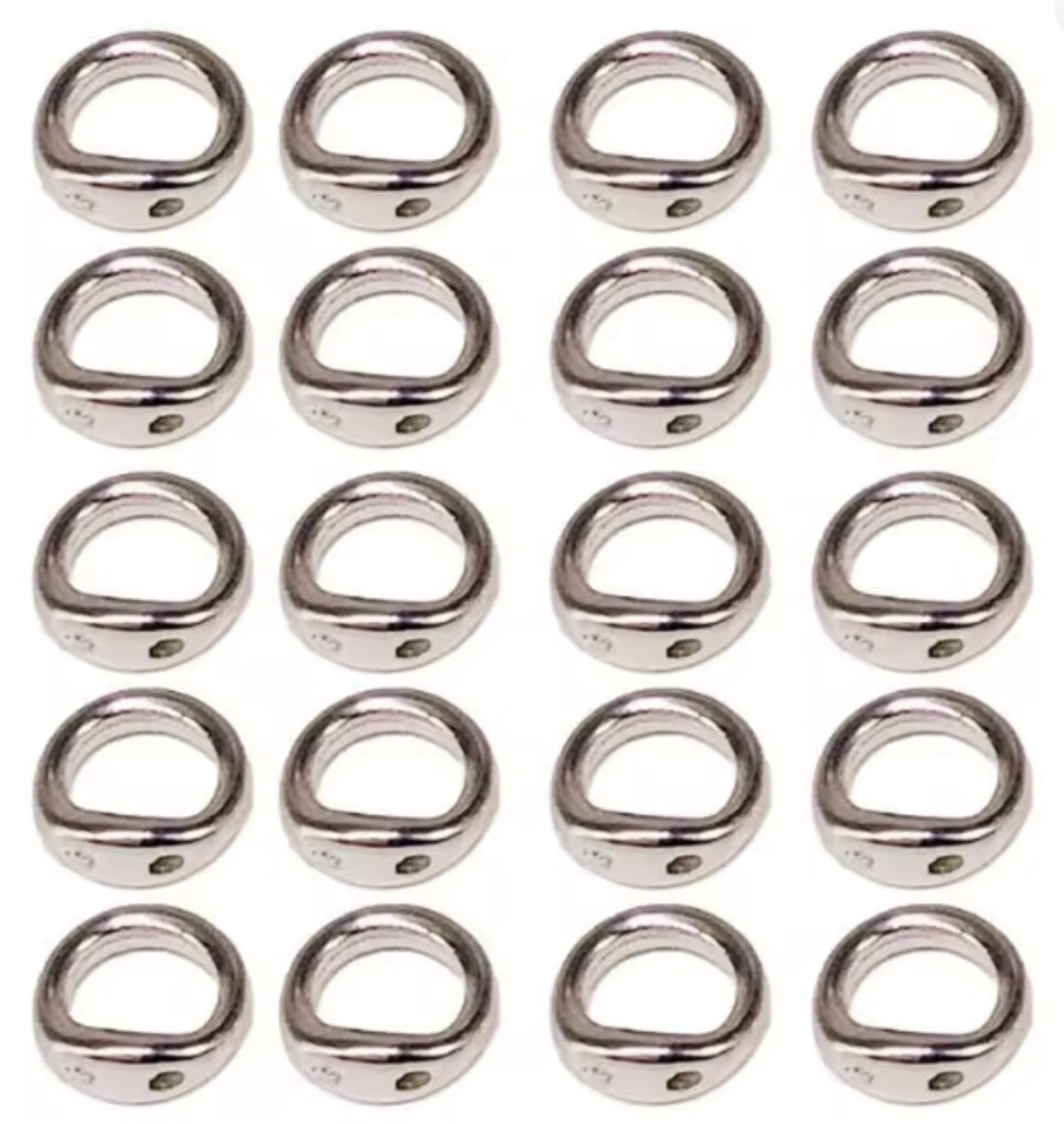 Grid of 20 white gold double-hole connector rings, arranged in rows on a white background