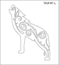 Line drawing of the left howling wolf with swirls beading pattern, labelled 'Wolf #1 L'