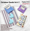 Christmas Bundle Set #2 with blue and purple seed beads, striped vinyl, pellon and 37mm heart cabochons (cabs)