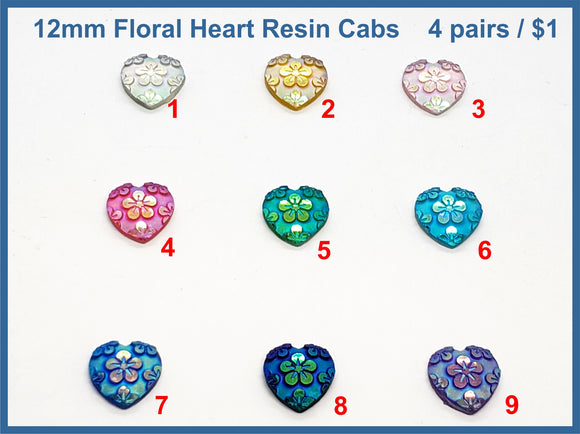 12mm Floral Heart Resin Cabs
