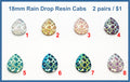 Eight pairs of 18mm raindrop resin cabochons (cabs) with a scale texture in iridescent colours